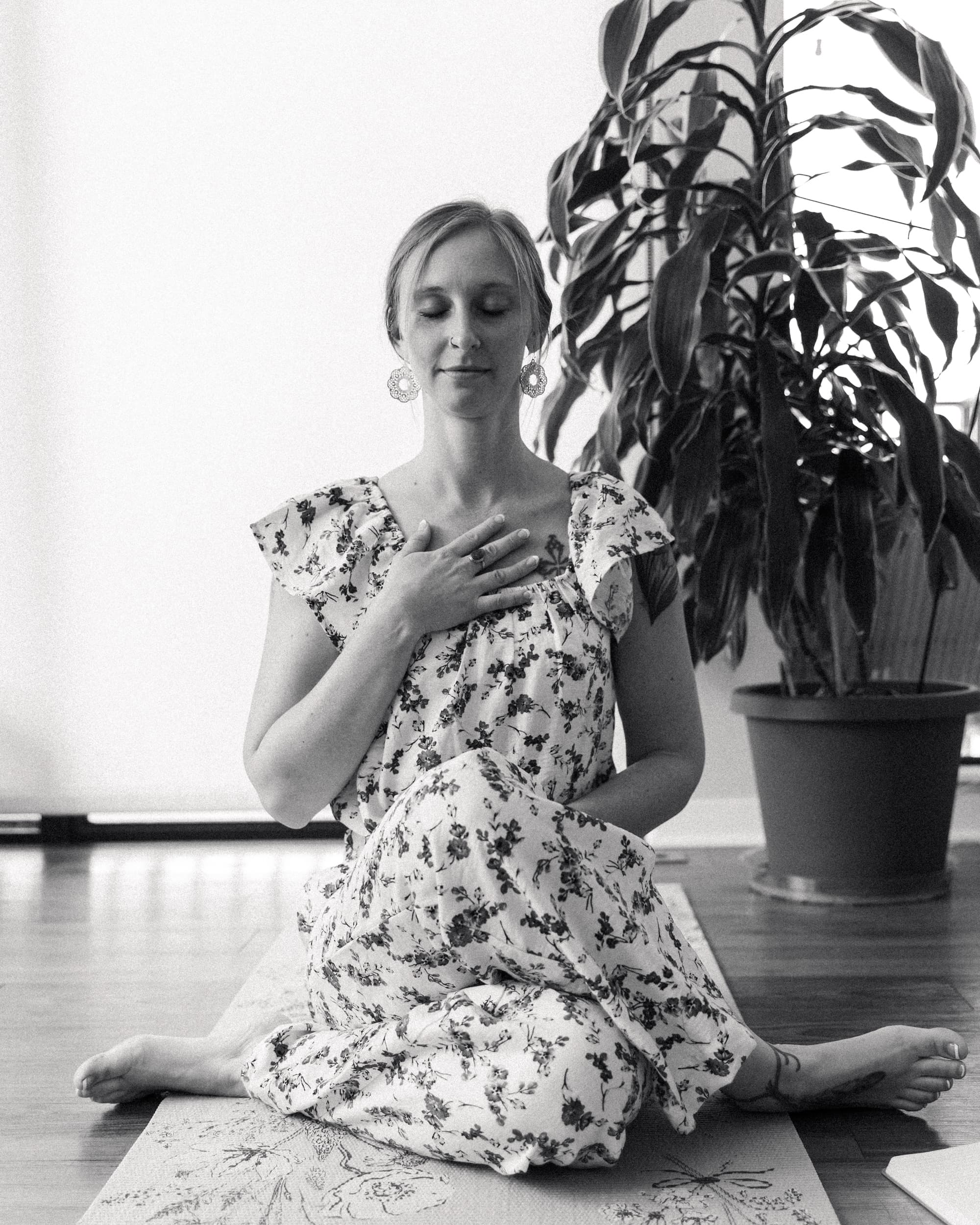 Pause Please brand shoot — yoga mat ritual scene
